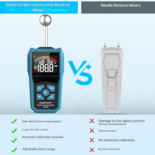 Instrumente de Măsurare Diverse Digital Moisture Meter Detector de Umiditate Color LCD Alarm Acustic Măsurare Preciză Răspuns Rapid Penetrație 40 Mm Rezoluție 0.1% Sferic Sondă Perete Zidărie Lemn Tencuială
