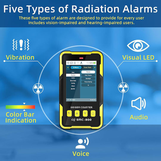 Detector de Radiație Nucleară Geiger Counter Beta Gamma X-ray Portabil Dosimetru Afișaj LED Reîncărcabil Memorie Internă Alarma Sonoră Vibrații Design Ergonomic Multifuncțional