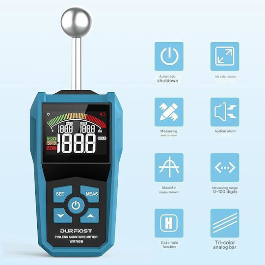 Instrumente de Măsurare Diverse Digital Moisture Meter Detector de Umiditate Color LCD Alarm Acustic Măsurare Preciză Răspuns Rapid Penetrație 40 Mm Rezoluție 0.1% Sferic Sondă Perete Zidărie Lemn Tencuială