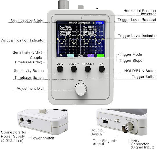 Osciloscop Digital Ecran de 2.4 Inch 1 Canal Analog Bandwidth 0 200 Khz Quimat Dso138