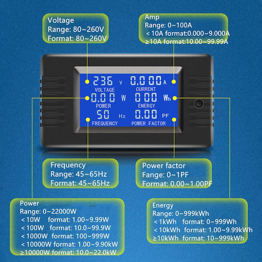 Combined Panel Meter Digital Panel Wattmeter Ac 80-260v 0-100a Voltmeter Ammeter Energy Measurement Transformer
