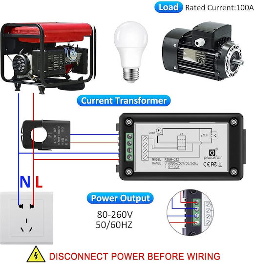 Combined Panel Meter Digital Panel Wattmeter Ac 80-260v 0-100a Voltmeter Ammeter Energy Measurement Transformer