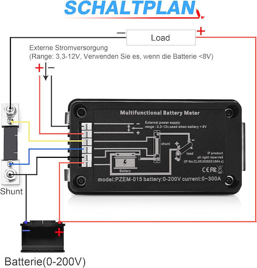 Digital Panel Wattmeter Voltmeter Ammeter Shunt Connection Wires Dc 0-200v 100a Black