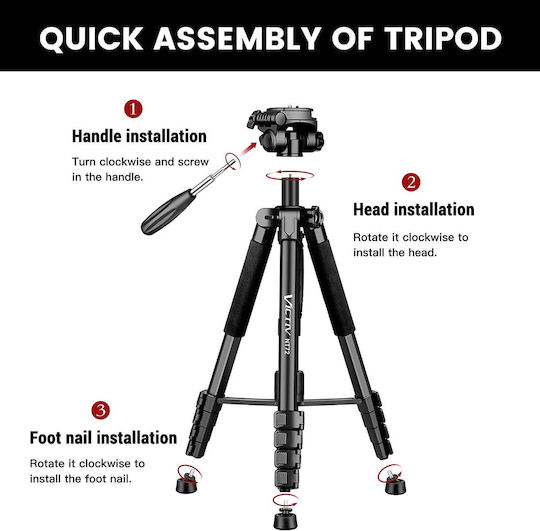 Trepied Video Din Aluminiu Cu Cap 3 Căi Și Sarcină Maximă 1.5kg