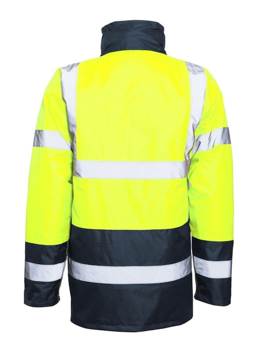 Active Gear Work Jacket Reflective Heated Softshell Cold with Fleece Lining and with Hood Yellow