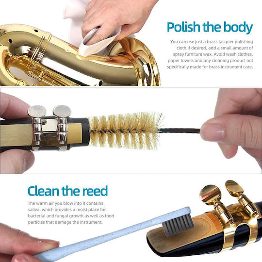 Set de Instrumente de Reparații pentru Curățarea Saxofonului 4 X Cârlige 2 X Perii pentru Paletă 2 X Perii pentru Gura Țară Tenor Alto Clarinete Alte Instrumente de Vânt Geantă de Depozitare și Transport