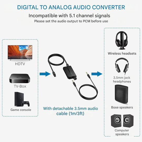 Digital-Analog-Wandler Audio Dac Konverter 192khz 1m Kabel Lautstärkeregler Spdif Toslink Zu 3.5mm Stecker Plug Play Multifunktional