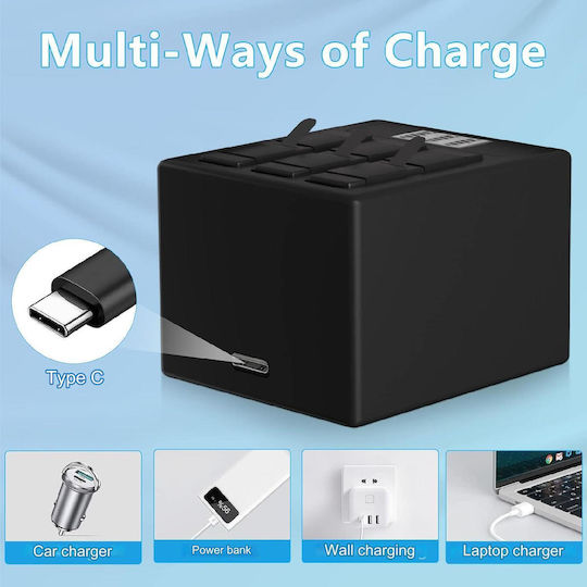 Set 3 Baterii de 1500 Mah Pentru Gopro Hero 8 Hero 7 Hero 6 Stație de Încărcare 3 Sloturi Indicator LCD Cablu USB Port USB C Compatibil Gopro Hero 8 Black Hero 7 Black Hero 6 Black