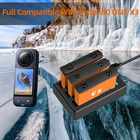 Set 2 Baterii 1800 Mah Insta360 X3 Stație de Încărcare cu 3 Sloturi Indicator Led Cu Porturi Micro Usb Usb C Compatibil Insta360 One X3