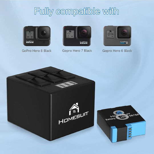 Set 3 Baterii de 1500 Mah Pentru Gopro Hero 8 Hero 7 Hero 6 Stație de Încărcare 3 Sloturi Indicator LCD Cablu USB Port USB C Compatibil Gopro Hero 8 Black Hero 7 Black Hero 6 Black