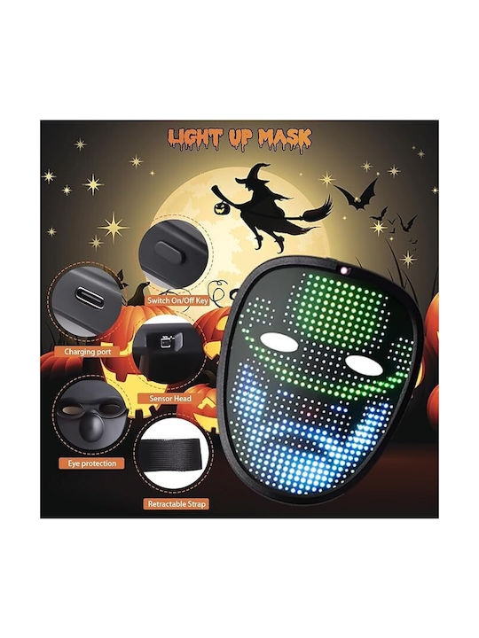 Masca de Halloween cu LED Inteligentă 50 Imagini Schimbare Imagini Gestuale Reîncărcabilă Wireless pentru Copii Negru Masca de Halloween cu LED Inteligentă 50 Imagini Schimbare Imagini Gestuale Reîncărcabilă Wireless pentru Copii Negru
