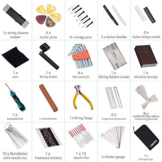 Kit de Reparații pentru Chitară 72 Piese Chei Allen Pensete Răsucitoare de Coarde Fișiere Accesorii pentru Chitară Acustică Ukulele Bas Mandolin Banjo