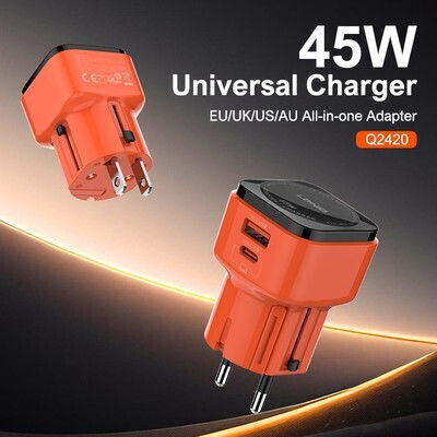Ldnio Charger with USB-A Port and USB-C Port and Cable USB-C - USB-C 45W Orange (Q2420)