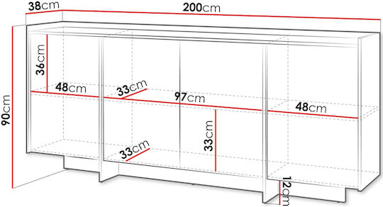 Μπουφές Japandi Ξύλινος Kafe 200x38x90cm