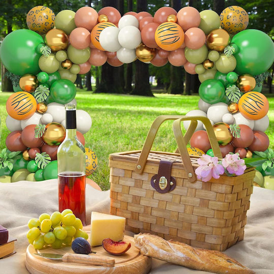 Set de Baloane Arc Verde Decorațiuni Party Retro Maro Portocaliu Diverse Dimensiuni 101 Bucăți Banda de Baloane Puncte Adezive