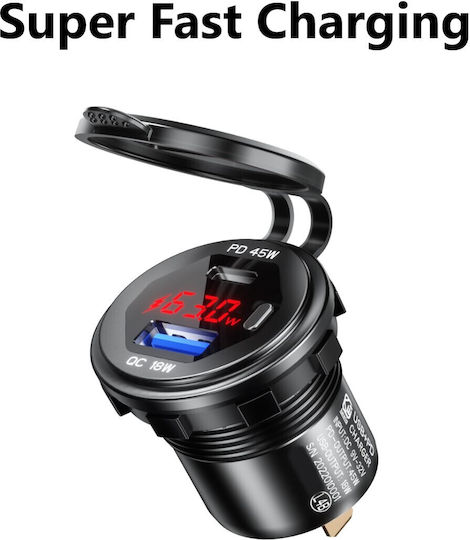 Motorradladegerät Schnellladung mit Anschlüssen: 2xType-C