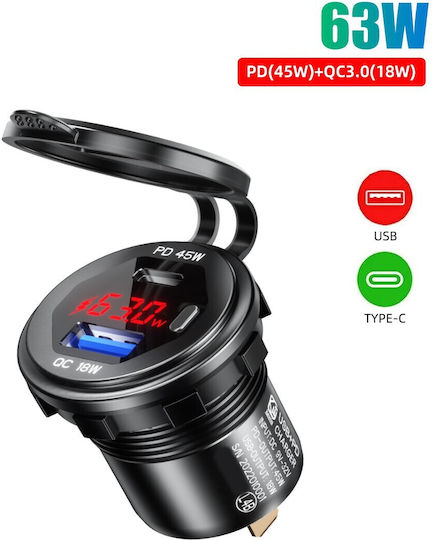 Motorradladegerät Schnellladung mit Anschlüssen: 2xType-C