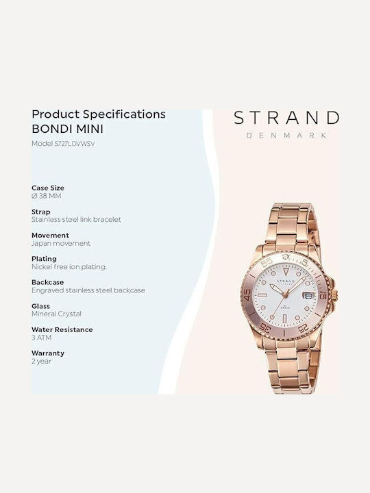 Strand by Obaku Women's Watch with Pink Gold Metal Bracelet