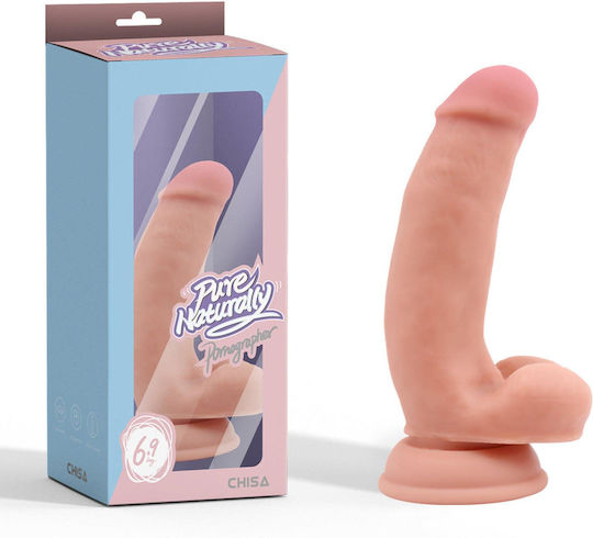 Chisa Novelties Pure Naturally Pornographer Liquid Silicone Dual-Density Realistic Dildo Ρεαλιστικό Dildo με Όρχεις και Βεντούζα Flesh 18cm