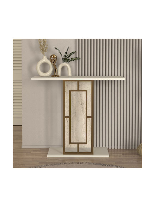 Alderas Κονσόλα από Ξύλο & Μέταλλο Λευκό - Travertine - Χρυσό Μ90xΠ29.6xΥ76.8εκ.