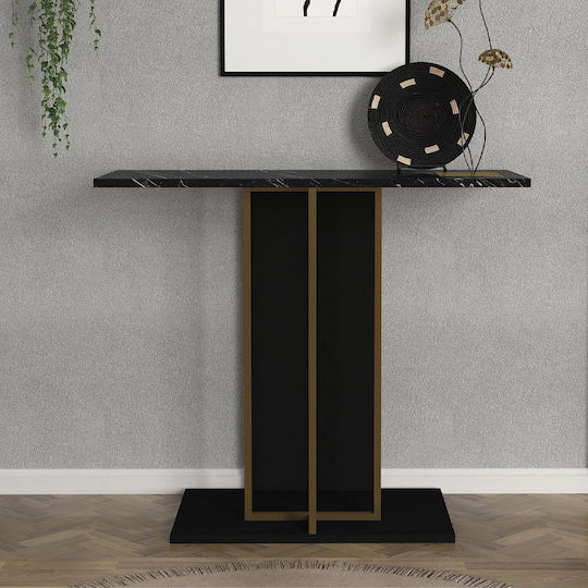 Brandy Конзолна маса Метална с Мраморно Покритие Black - Black Marble Effect - Gold Д90xШ29.6xВ76.8cm