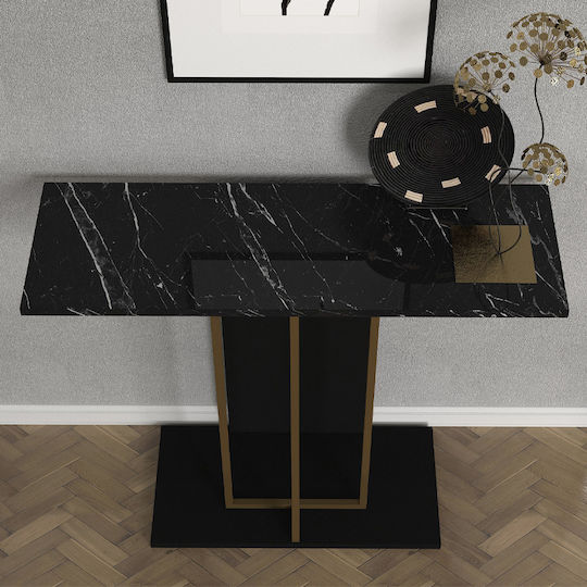 Brandy Console Table Wood & Metal Black - Black Marble Effect - Gold L90xW29.6xH76.8cm