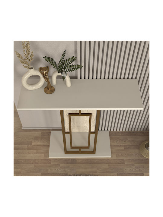 Alderas Κονσόλα από Ξύλο & Μέταλλο Λευκό - Travertine - Χρυσό Μ90xΠ29.6xΥ76.8εκ.