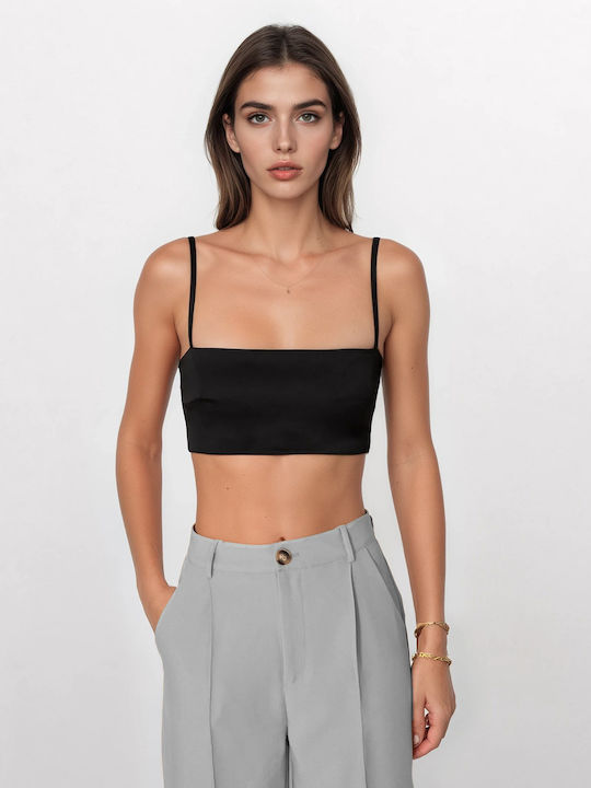 Crop Top Lumina Σατέν Μαύρο Μαύρο
