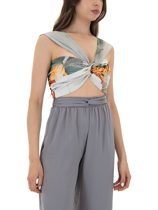 Damen Crop Top Ärmellos Grey, Orange, Green
