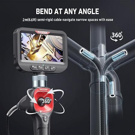 Endoscop industrial 6.2 Mm Cameră endoscopice de inspecție articulată 2 M Tub semi-rigid Endoscop rotativ 360° Hd 720p Cameră de inspecție Ecran Ips de 4.3 Inch 1080p Cameră 6 Leds Ip67 Memorie 16gb
