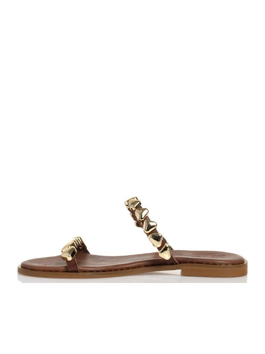 Leather Women's Flat Sandals Gold