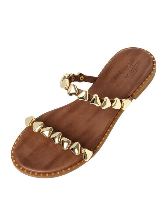 Leather Women's Flat Sandals Gold