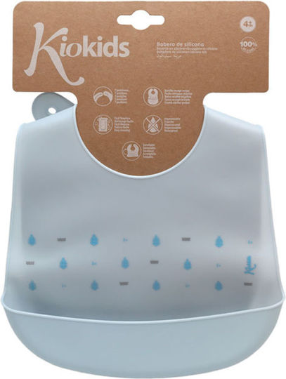 Kiokids Wasserdicht Lätzchen Silikon mit Taste & Tasche Sky Blue für 4 m+
