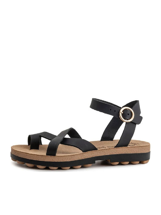 River Leather Women's Flat Sandals Anatomic in Black Color