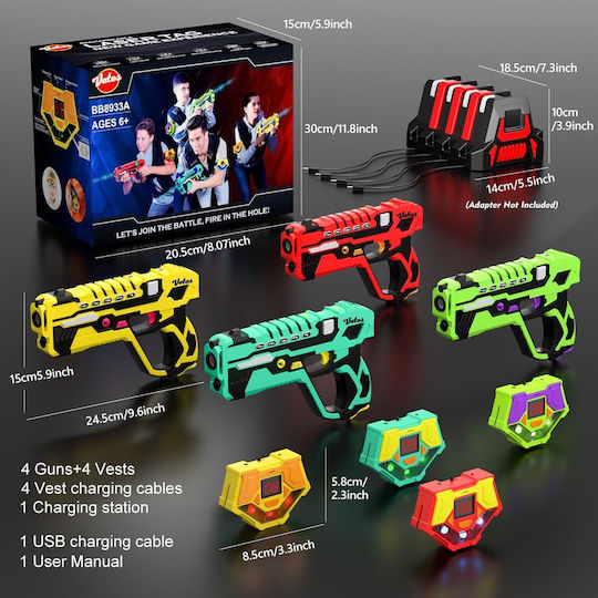 Set Infrared Laser Tag 4 Pistoale de jucărie 2.4 Ghz 4 Recepționare Afișaj Led 5 Moduri de tragere Stație de încărcare Jucărie Interactivă pentru interior și exterior