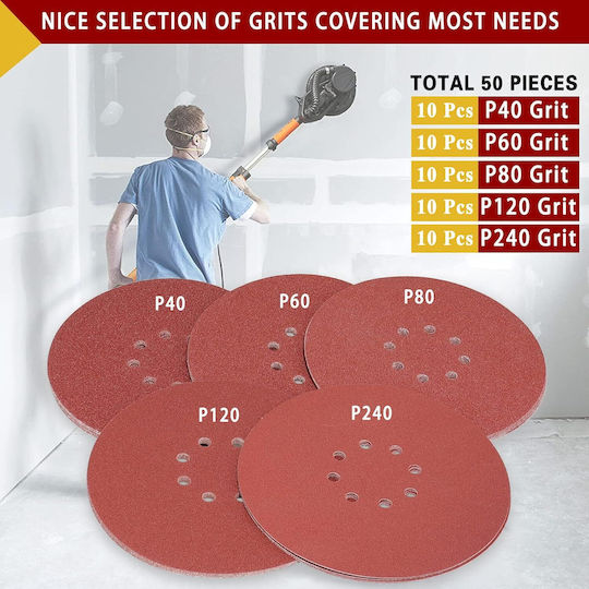 Foaie de șlefuire pentru șlefuitor excentric K40 cu găuri 225mmx225mm Set 10buc