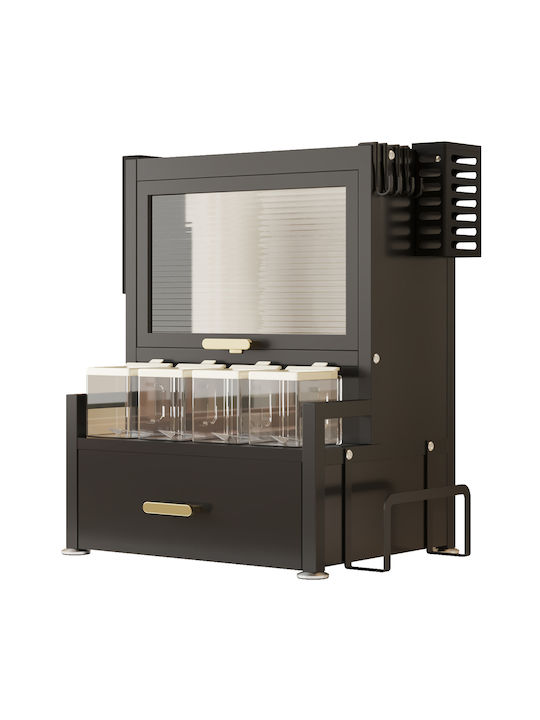 Bakaji Glass Tabletop Spice Rack Organizer Black