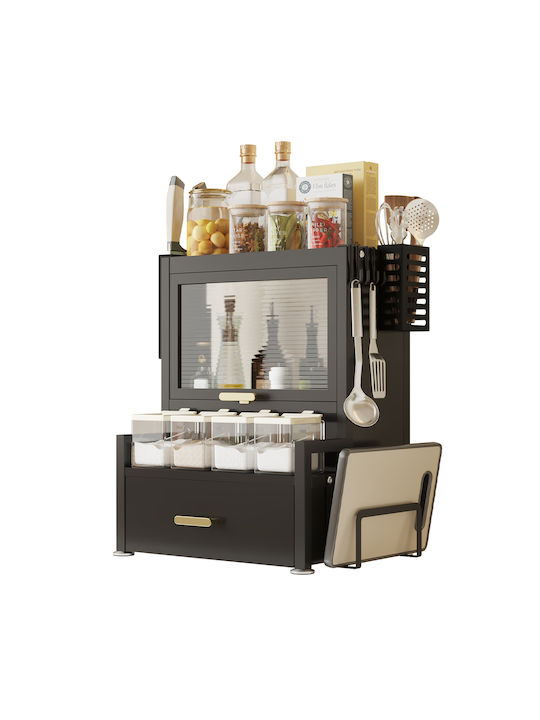 Bakaji Glass Tabletop Spice Rack Organizer Black