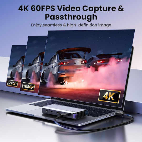 Placă De Captură Video 4k@60hz HDMI Video Grabber Ieșire Loop HDMI USB-C Ieșire HDR VRR 3 X Jack 3.5 Mm Plug And Play Compatibil PC MacBook Smartphone iPad Laptop Consolă Cameră