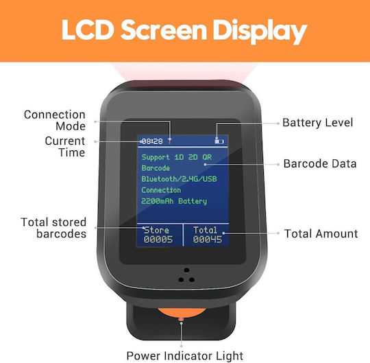 Drahtloser 1D 2D QR Barcode-Scanner Ladestation mit LED-Anzeige Bluetooth 1800 mAh Akku Präfix Suffix Hinzufügung Tera HW006