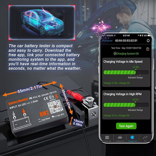 Bluetooth Αναλογικό Battery Tester