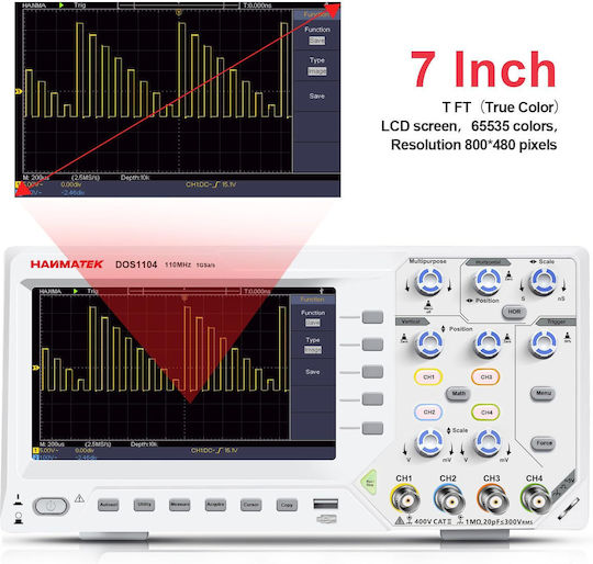 Profesional Osciloscop Portabil Cu 4 Canale 110 Mhz Lățime de Bandă 1 Gsa S Rată de Eșantionare Ecran Lcd de 7 inch 100–240 V Port Usb Interfață de Memorie Suportă Scpi Labview Multifuncțional