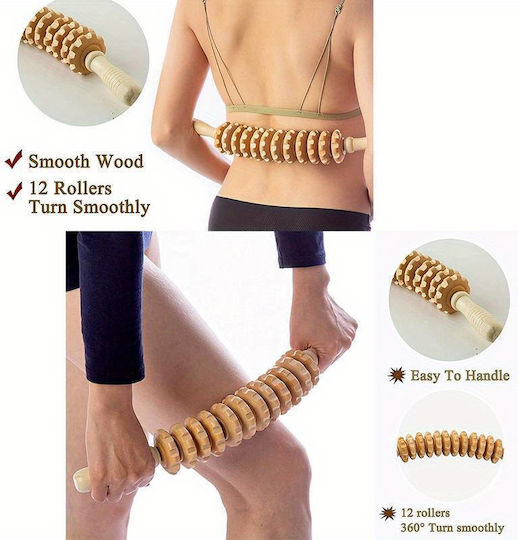 P For Pelion Wooden Roller Massage for the Body against Cellulite Brown