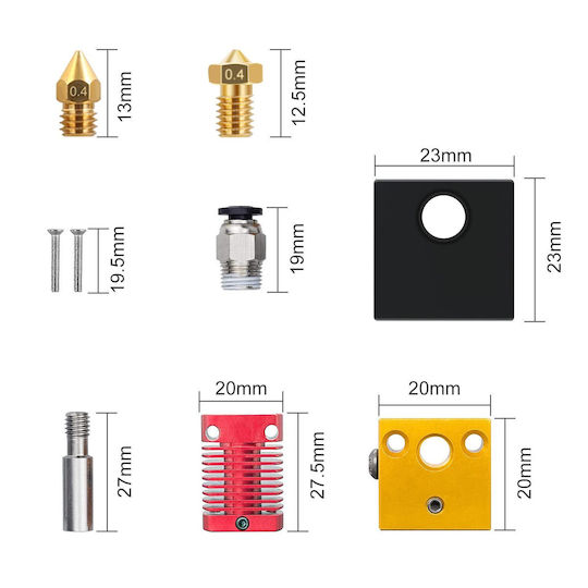 Kit Duză pentru Imprimante 3D 16 Bucăți 2 Extrudere Hotend-uri Duză Mk8 Duză V6 Duză Pc4-01 Conectori 2 Capace de Silicon Cr-10 Cr10s Ender 2 Ender 3 Ender 5