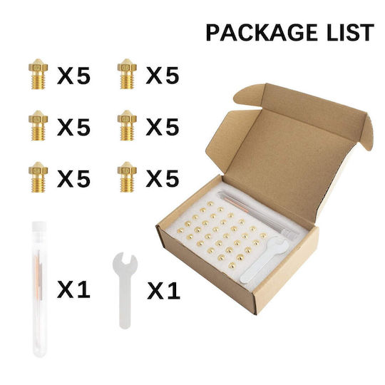 Set Duză Pentru Imprimante 3D 30 Bucăți 0.2 Mm 0.3 Mm 0.4 Mm 0.6 Mm 0.8 Mm 1.0 Mm Cupru Șurub M6 1.75 Mm Filament Curățare Tije V5 V6 Hotend