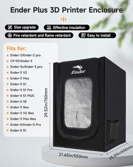 Husă pentru Imprimantă 3D Creality Ender 3v2/3v2 Neo Ender 3s1/3s1 Pro Ender 3pro/Ender 3 3neo Ender 3max Neo Ender 6se/Ender 5 5pro 5s1 Rezistent la Foc Waterproof Dustproof Detachabilă 750x650x550mm Neagră