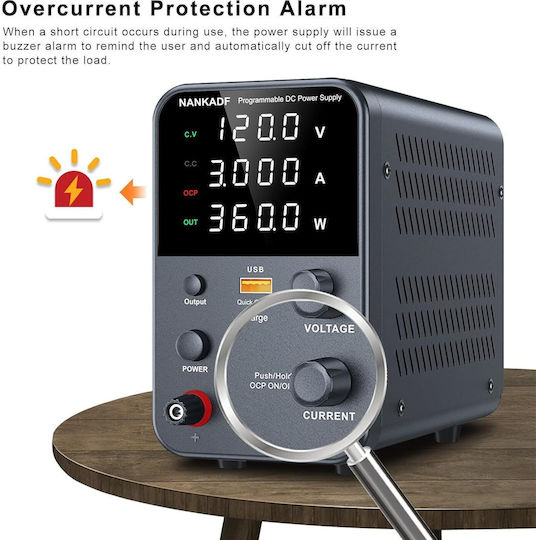 Surse de Alimentare Pentru Laborator 0-120 V 0-3 A 360 W Ecran Led Ventilator de Răcire Protecție la Supraîncărcare Ocp 18 W Port Usb Stabilizare Tensiune Curent Cv Cc