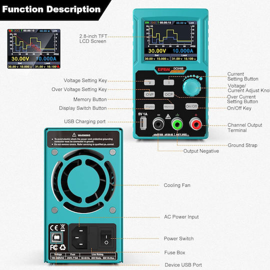 Surse de Alimentare pentru Laborator Programabile 0-30 V 0-10 A Ecran Led Interfață Usb Control Ventilator Răcire Port Încărcare 5V Protecție La Suprasarcină Ocp Protecție La Tensiune Înaltă Ovp Multifuncțional