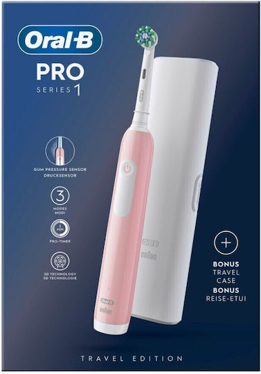Oral-B Pro1 Electric Toothbrush with Pressure Sensor and Travel Case Pink