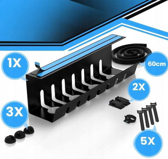Newevo Organizator de Cabluri Sub Birou Metalic Rezistent Potrivit pentru Majoritatea Birourilor Bandă Autocolantă Cleme Autocolante Fără Găurire Dimensiune 43 X 12 X 12 Cm Negru